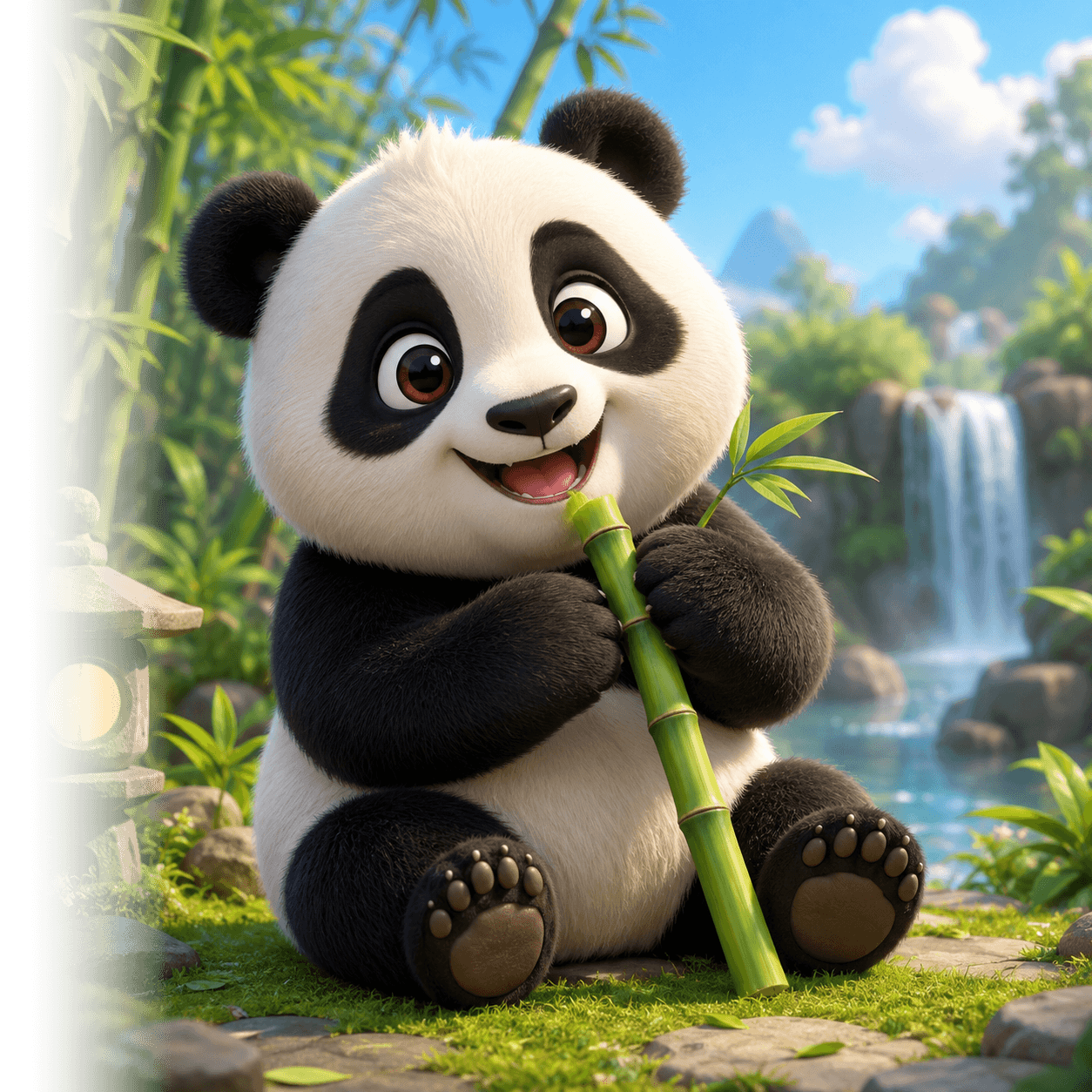 Большой маскот Panda в бамбуковом саду